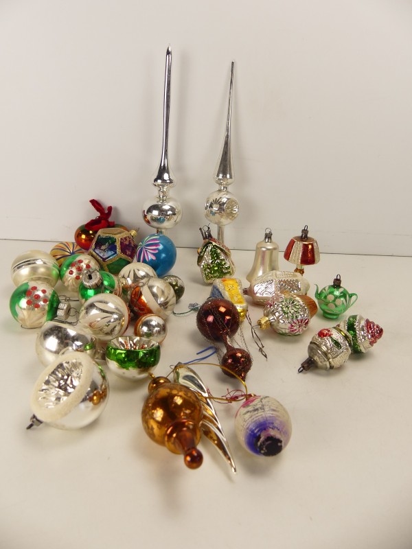 (1) lot Kerstdecoratie: Vintage set glazen ornamenten